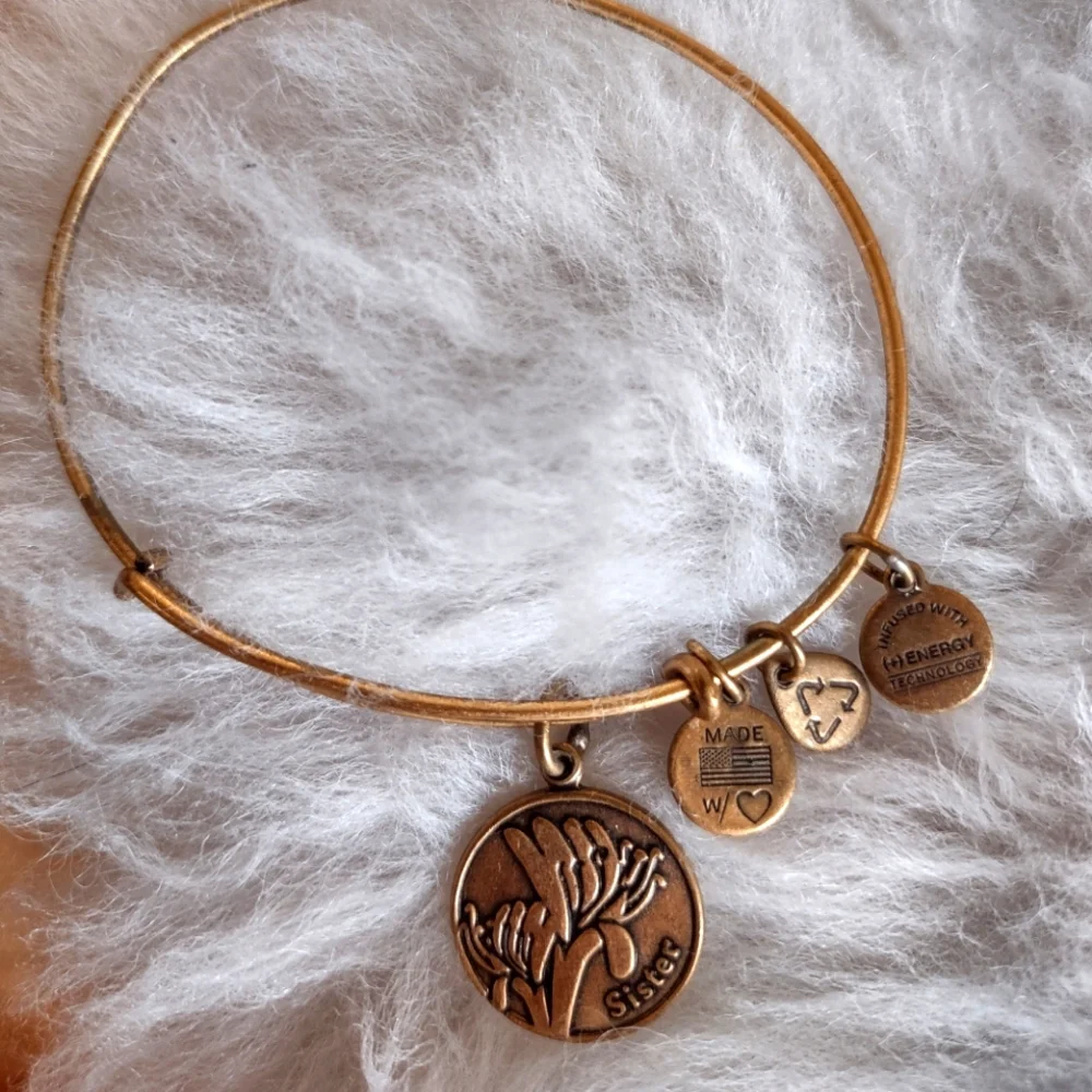 Alex and Ani Rafaelian Gold Sister Floral Charm Bangle Bracelet - Picture 3 of 9